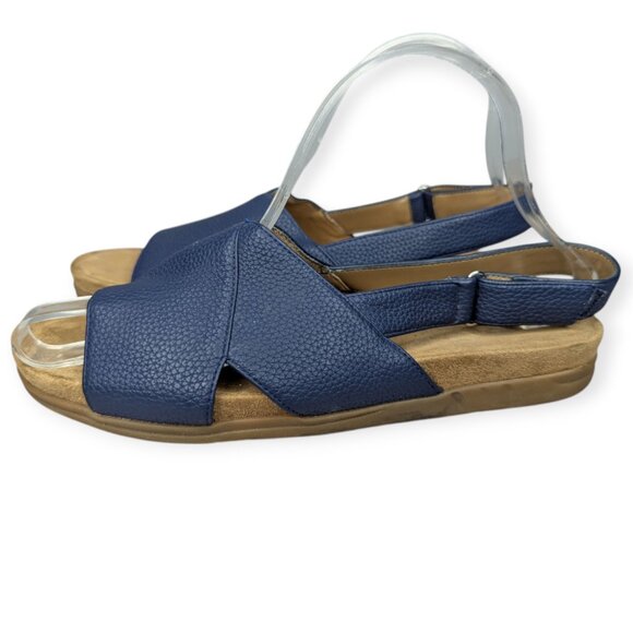 A2 by Aerosoles Navy Blue & Tan Crossover Top Sandals Women's US Size 8/EU 6 - Picture 1 of 10
